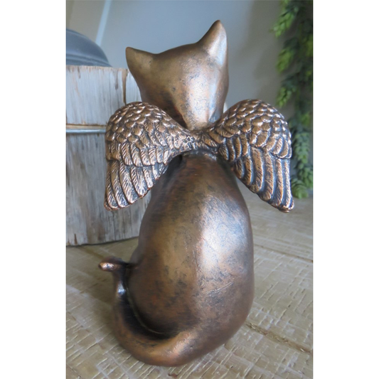 Close-up of Cat Angel figurine showing cat features and angel wings